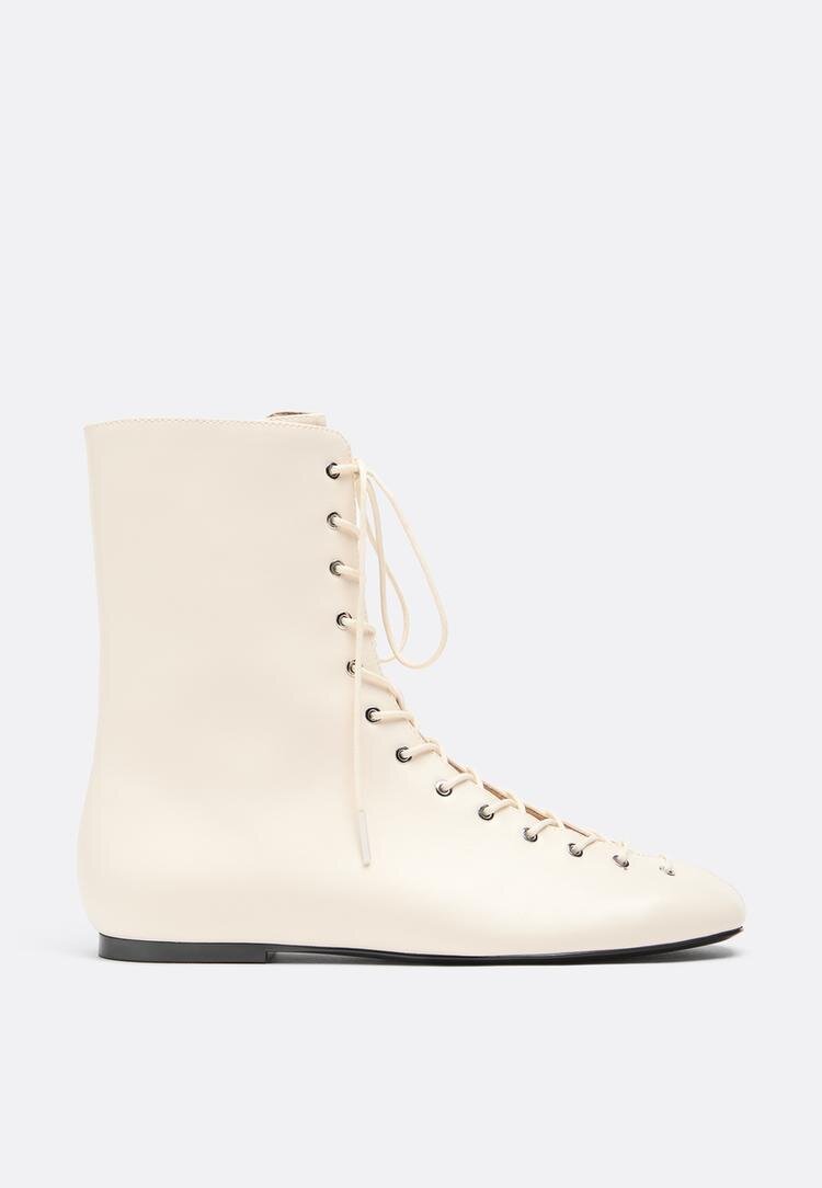Stradivarius Botine Plate Cu Șireturi Crem 38