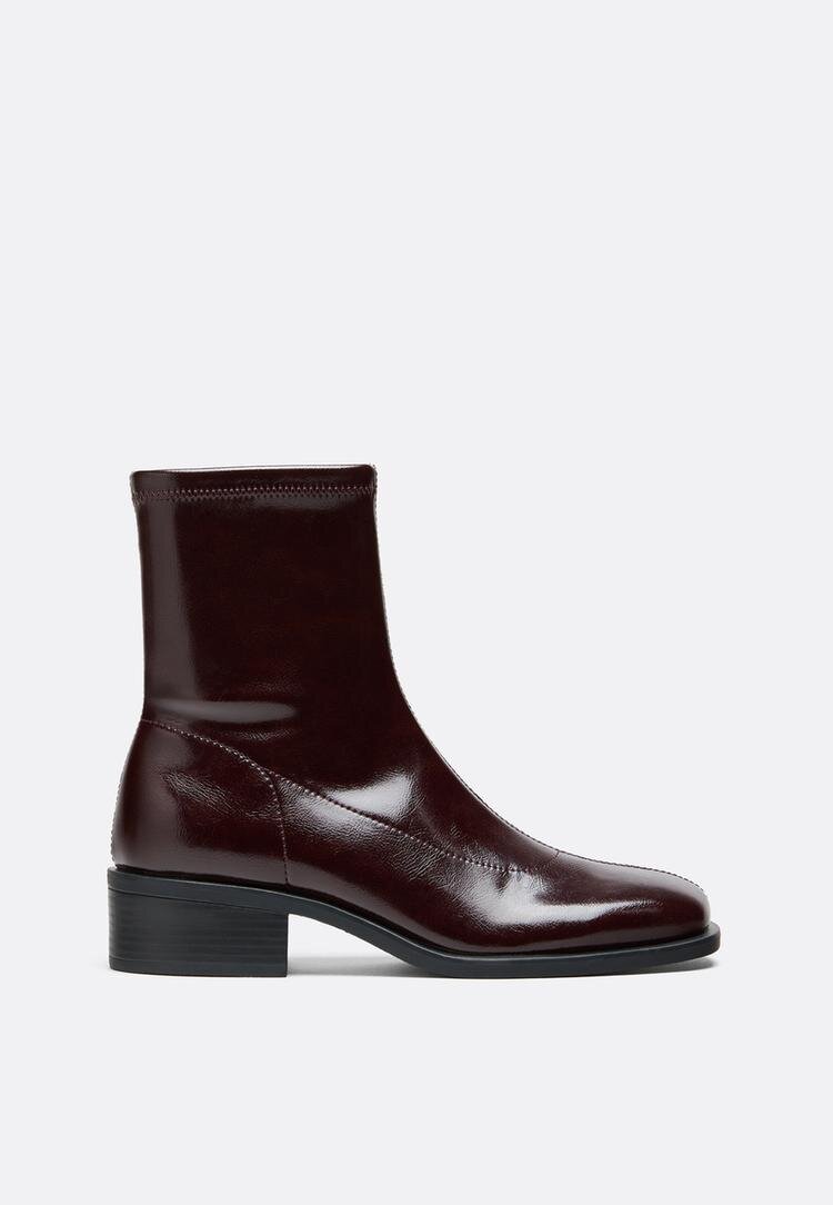 Stradivarius Botine Plate Stretch Imitație De Piele Bordo 40