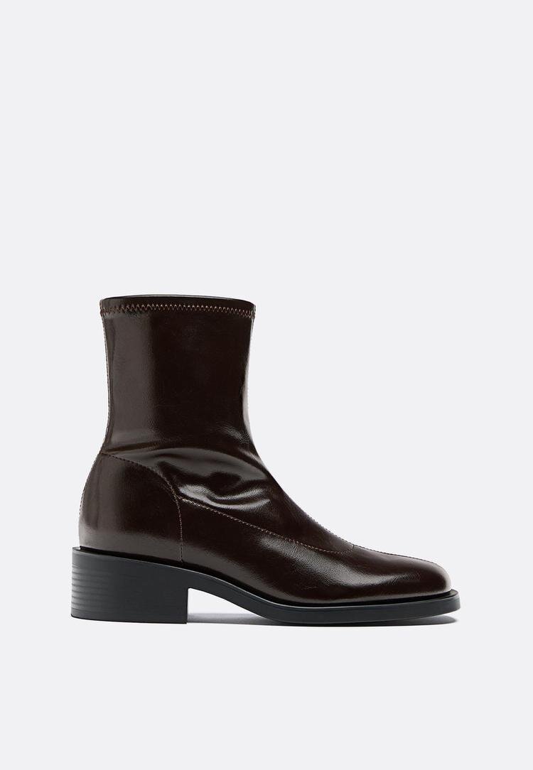 Stradivarius Botine Plate Stretch Maro 36