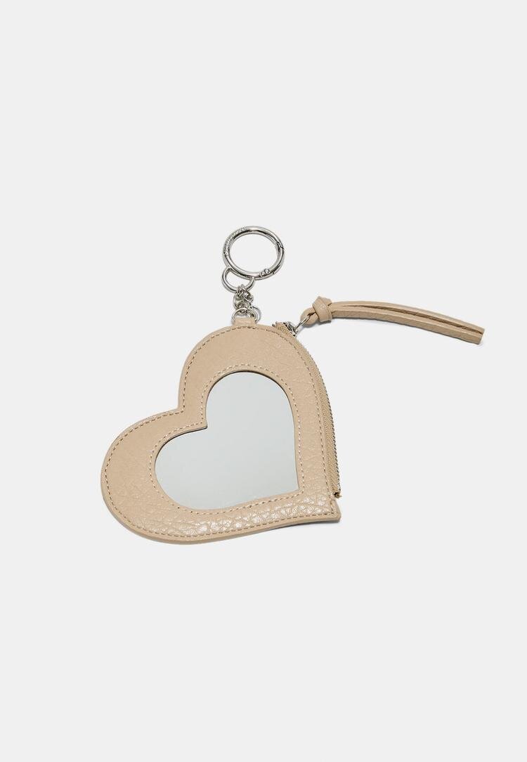 Stradivarius Breloc Charm Portofel Inimă Cu Oglindă Ecru Os