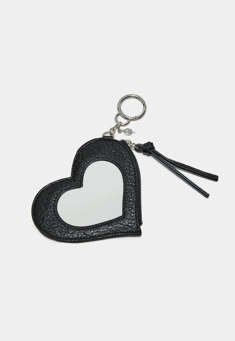 Stradivarius Breloc Charm Portofel Inimă Cu Oglindă Negru Os