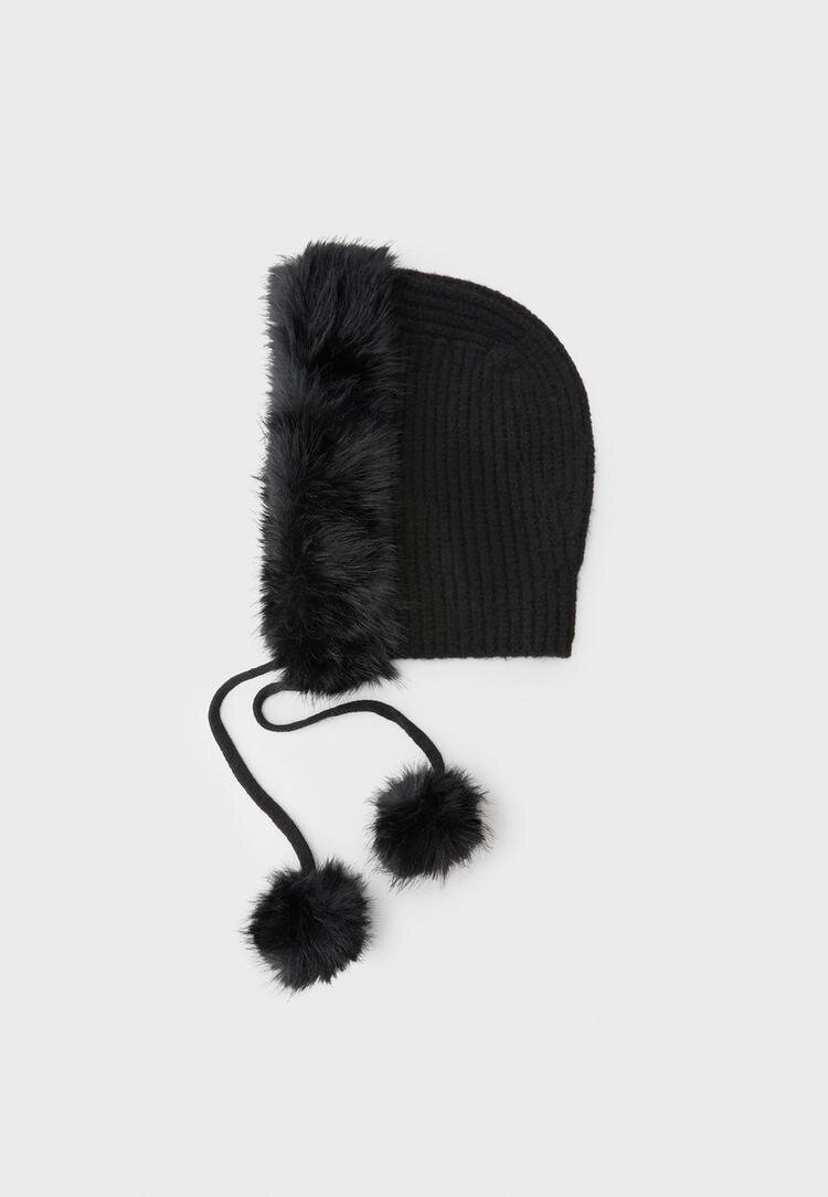 Stradivarius Căciulă Tip Cagulă Cu Imitație De Blană Negru Os