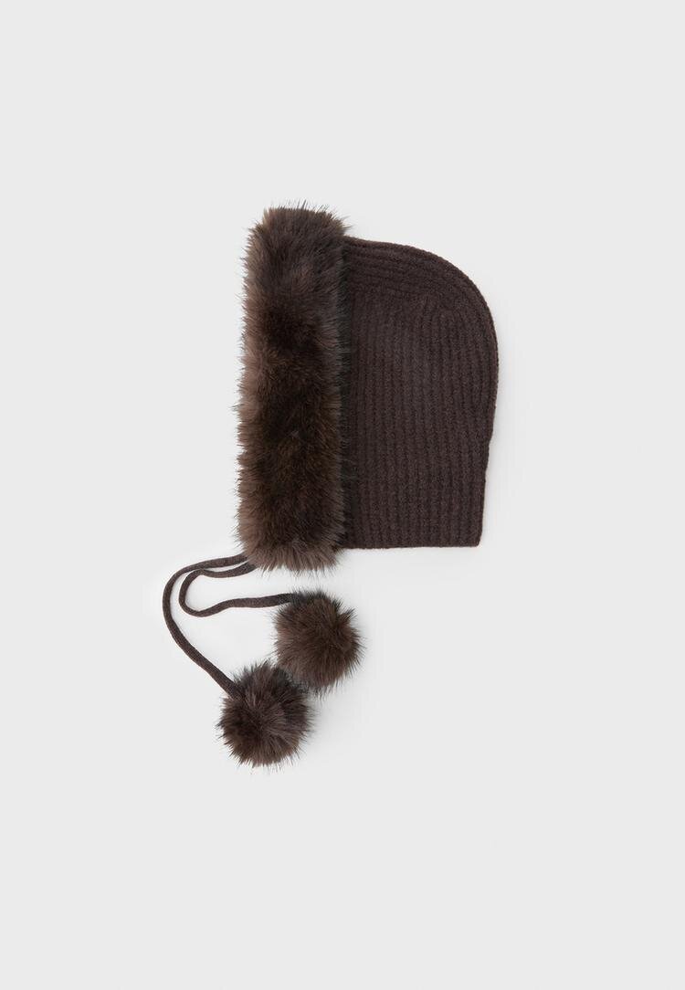 Stradivarius Cagulă Cu Imitație De Blană Maro Os