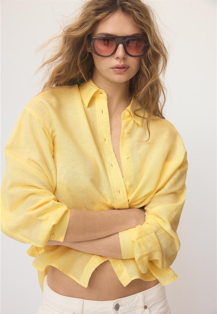 Stradivarius Cămașă Fluidă Cu Efect De In Auriu Xl