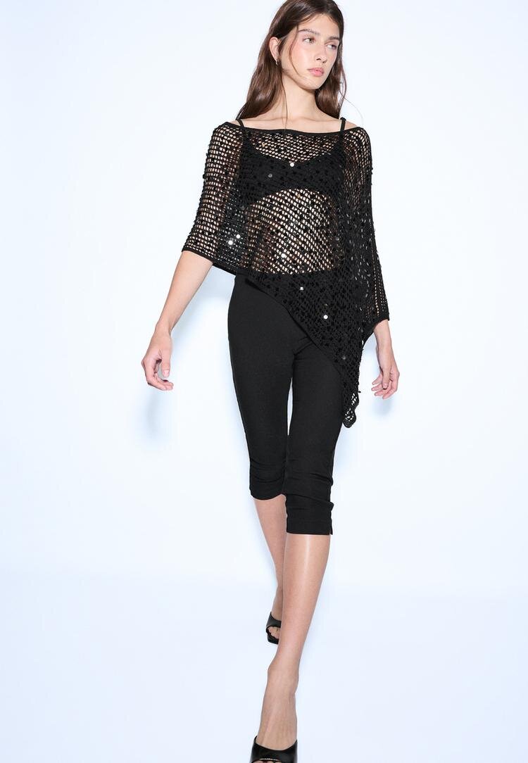 Stradivarius Capă Din Tricot Cu Paiete Negru Os