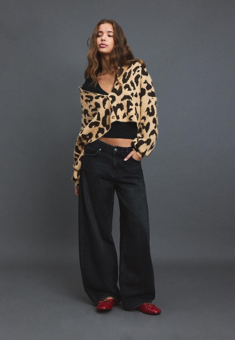 Stradivarius Cardigan Cu Imprimeu Leopard Bej M