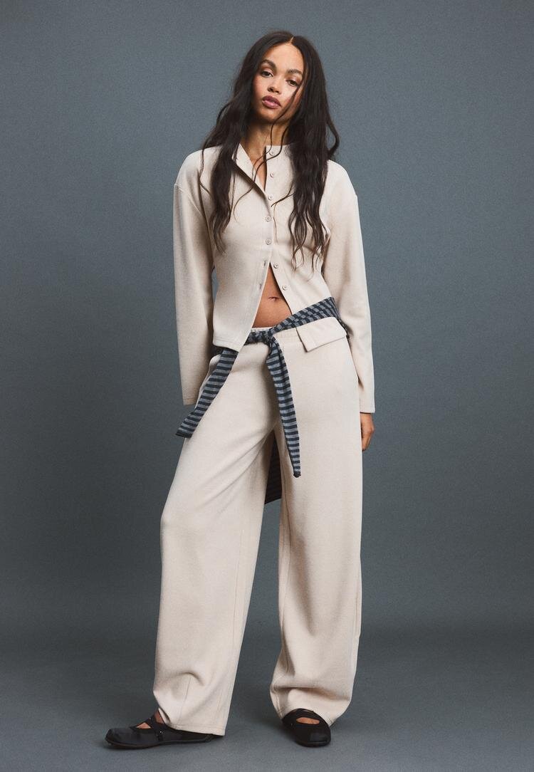 Stradivarius Cardigan Din Tricot Cu Guler Cu Bandă Piatră Xl