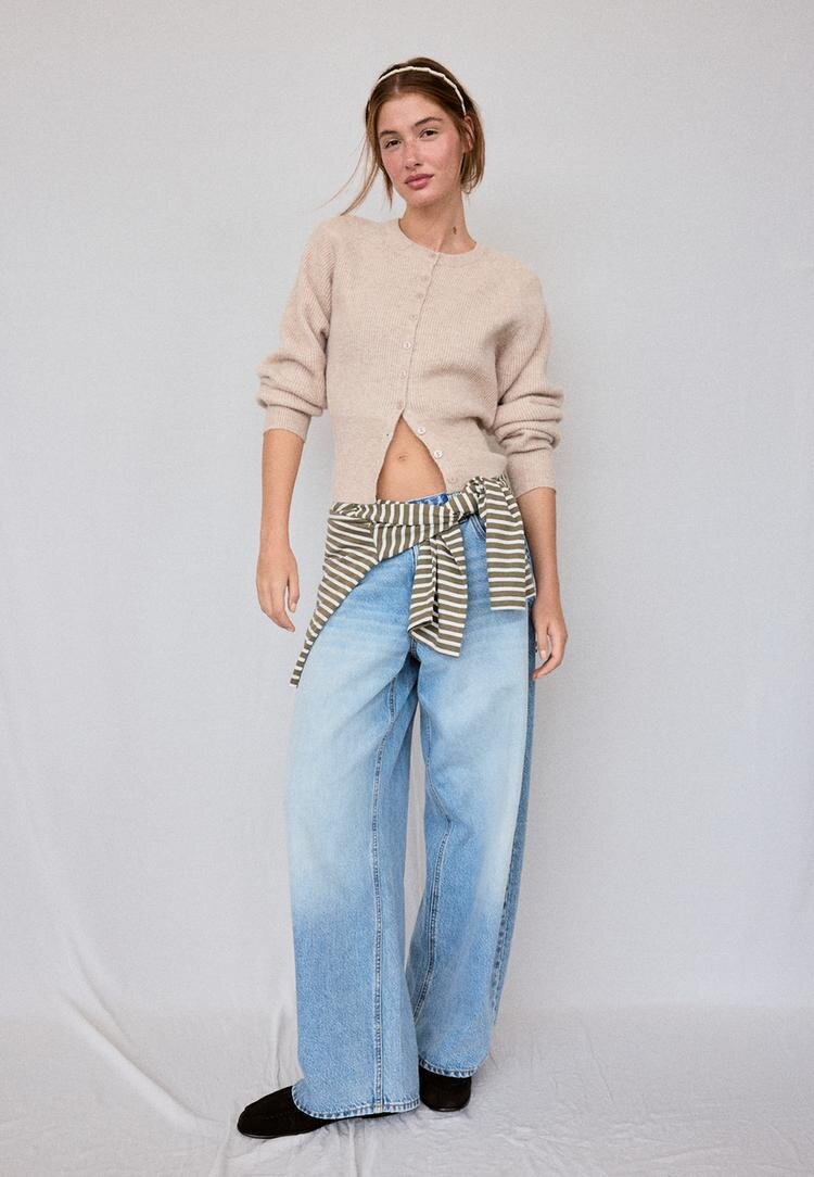 Stradivarius Cardigan Din Tricot Cu Mâneci Raglan Bej Xl