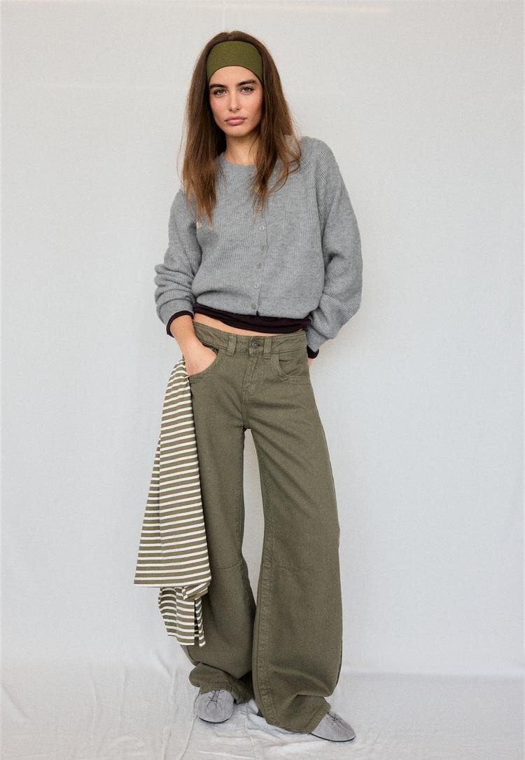 Stradivarius Cardigan Din Tricot Cu Mâneci Raglan Gri Melanj L