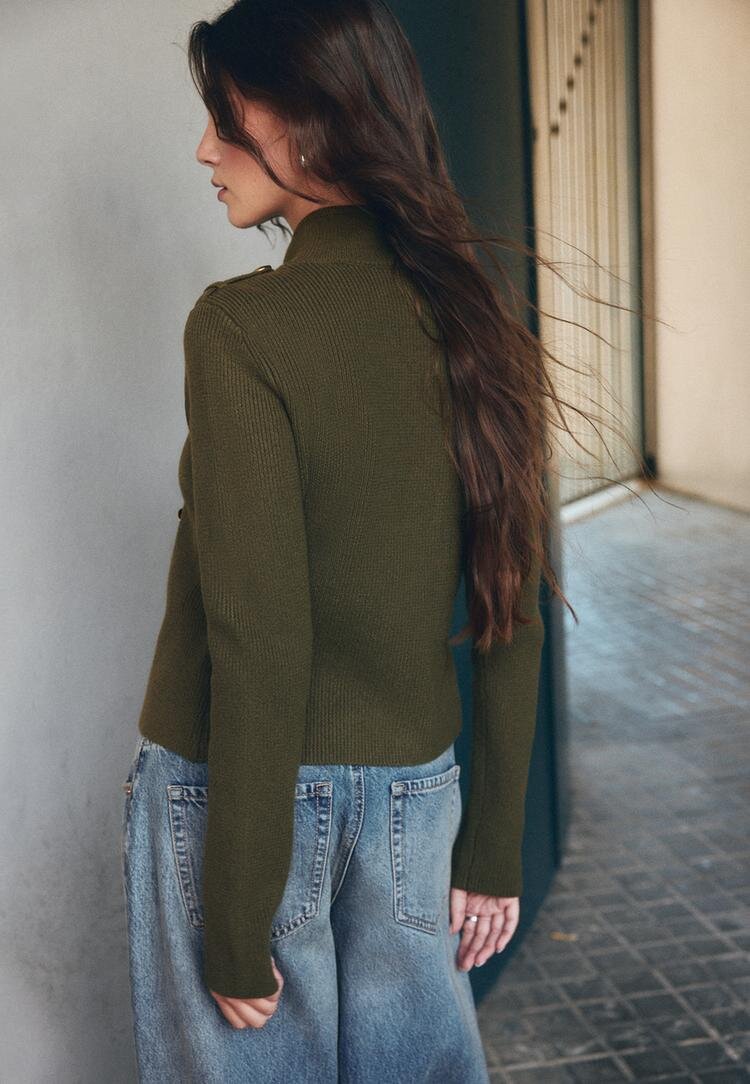 Stradivarius Cardigan Din Tricot Cu Nasturi Kaki L