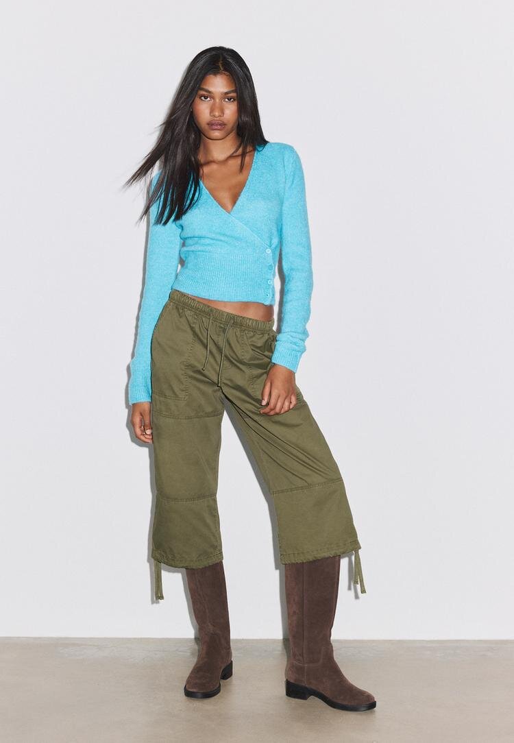 Stradivarius Cardigan Din Tricot Cu Nasturi Turcoaz L