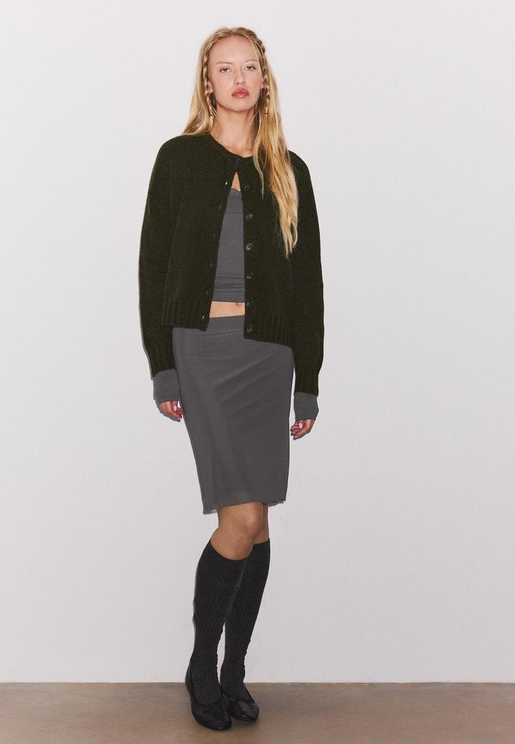 Stradivarius Cardigan Din Tricot Oversize Kaki S