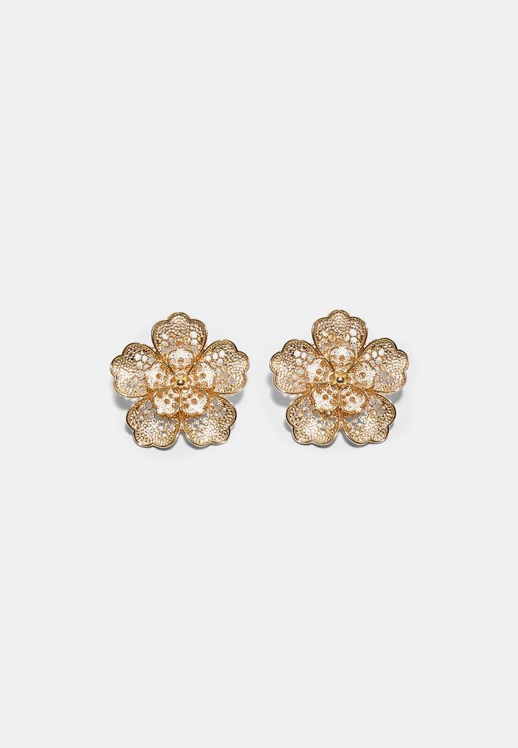 Stradivarius Cercei Cu Design Floral Și Efect De Dantelă Auriu Os
