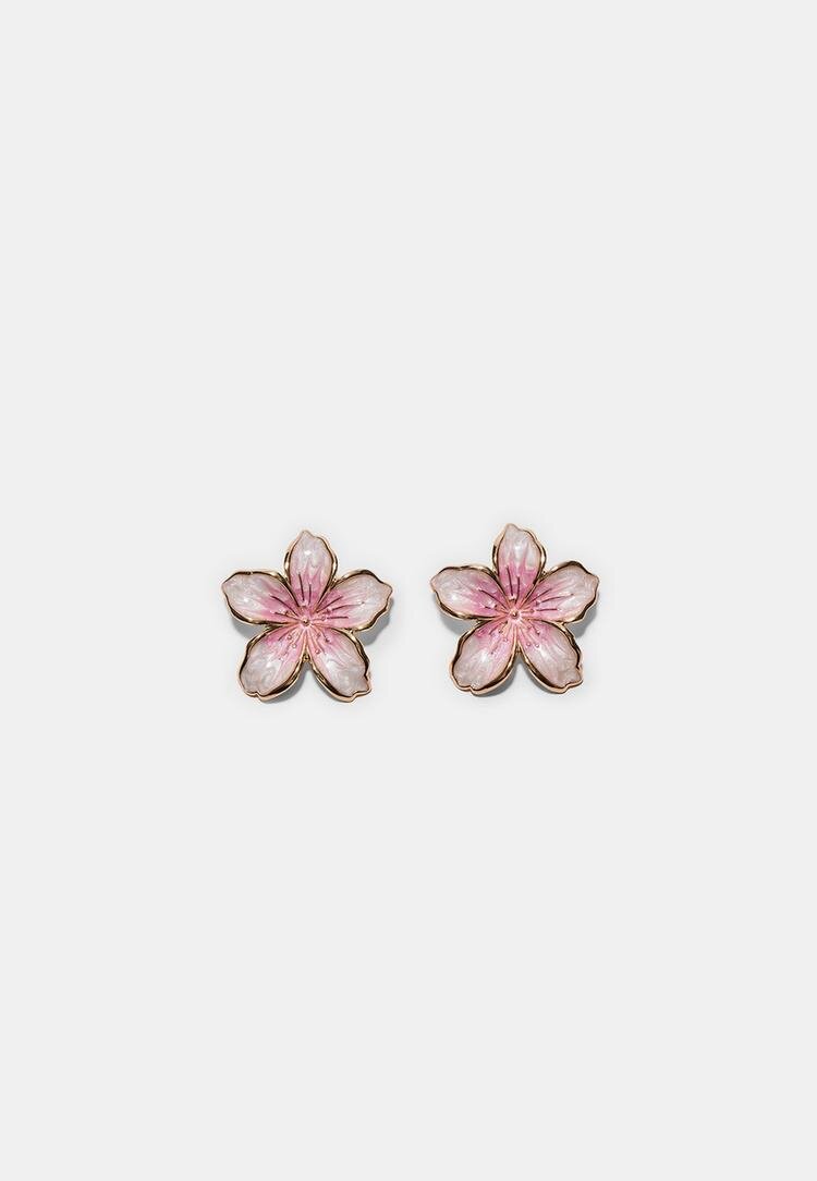 Stradivarius Cercei Floare Emailați Roz Pastel Os
