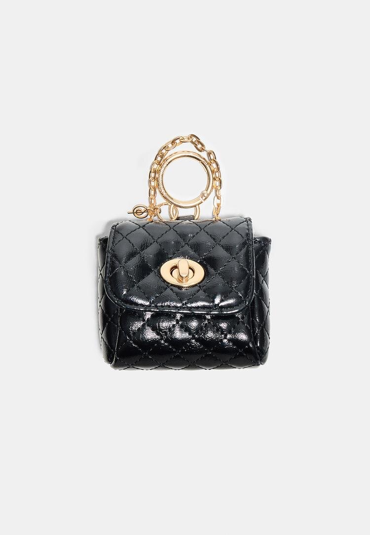 Stradivarius Charm Mini Geantă Matlasată Negru Os