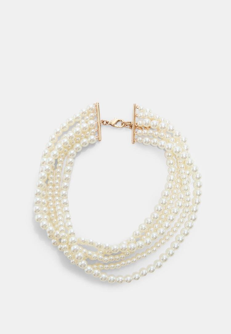 Stradivarius Choker Cu Perlă Falsă Auriu Os