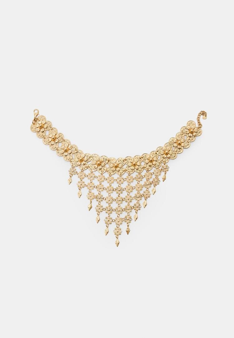 Stradivarius Choker Metal Cu Flori În Cascadă Auriu Os