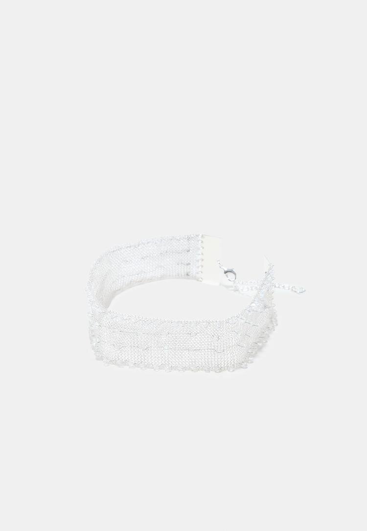 Stradivarius Choker Rigid Din Plasă Metalică Gri Os