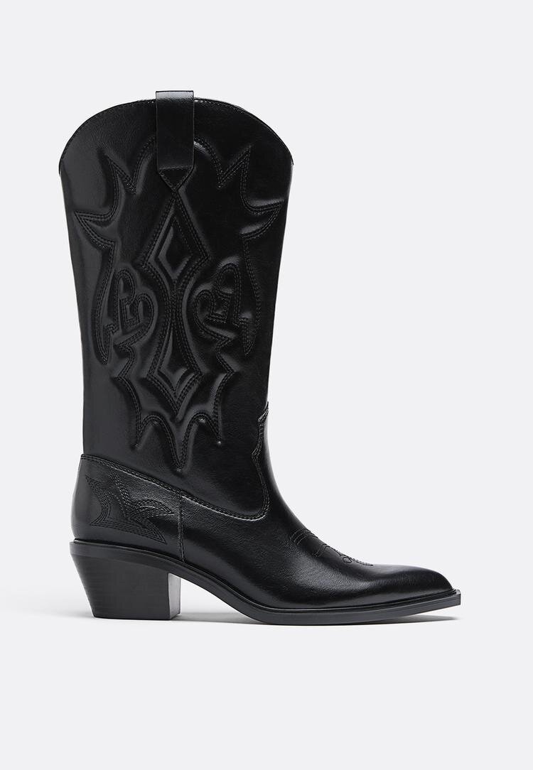 Stradivarius Cizme Cu Toc Cowboy Negru 40