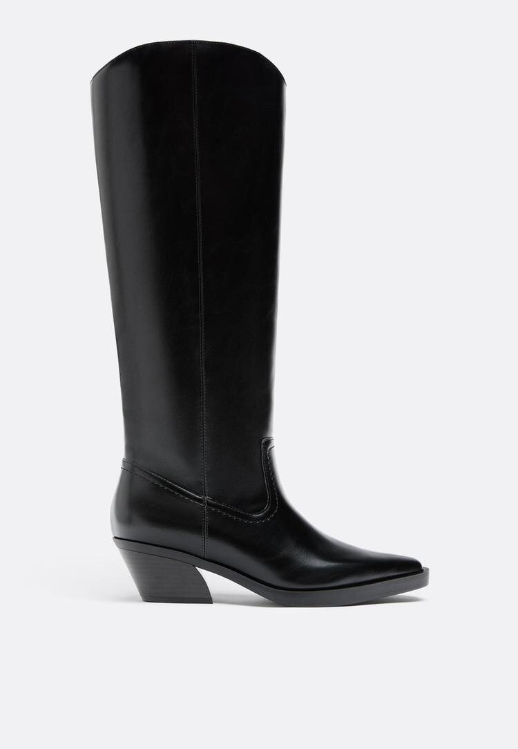 Stradivarius Cizme Cu Toc Cowboy Simple Negru 36
