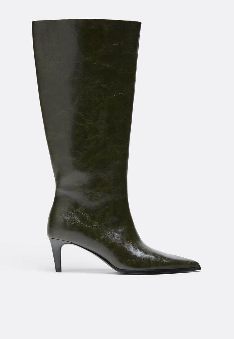 Stradivarius Cizme Cu Toc Kitten Și Carâmb Lat Kaki Khaki 39