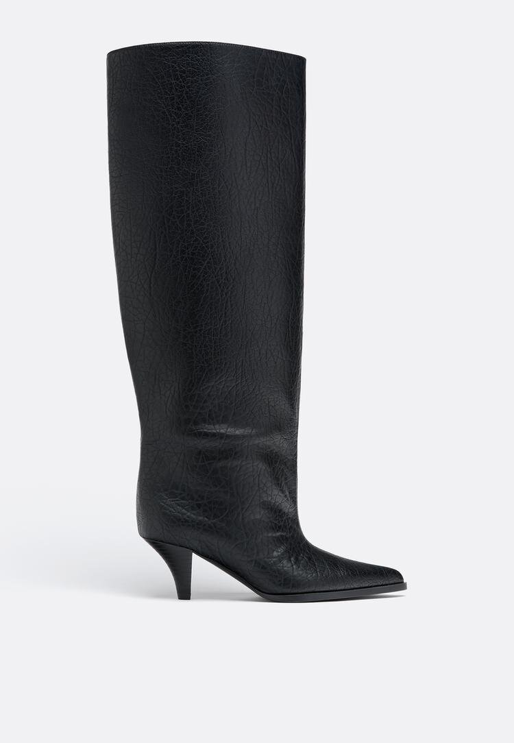 Stradivarius Cizme Cu Toc Kitten Și Carâmb Lat Xl Negru 38