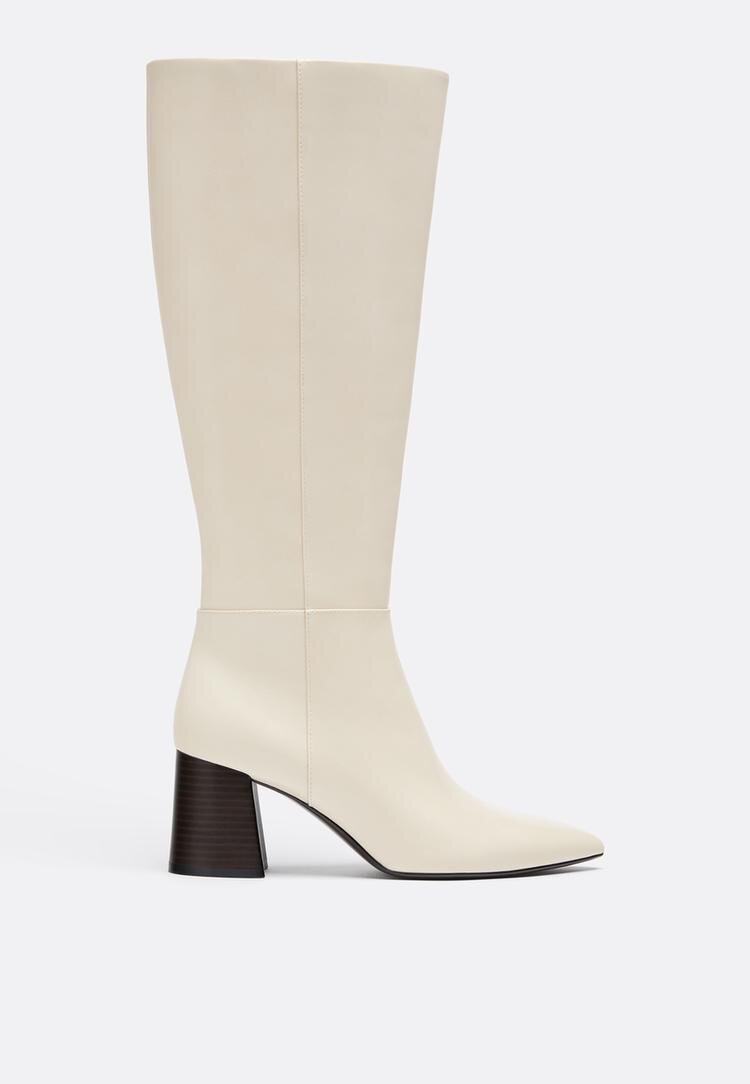 Stradivarius Cizme Înalte Cu Toc Crem 35