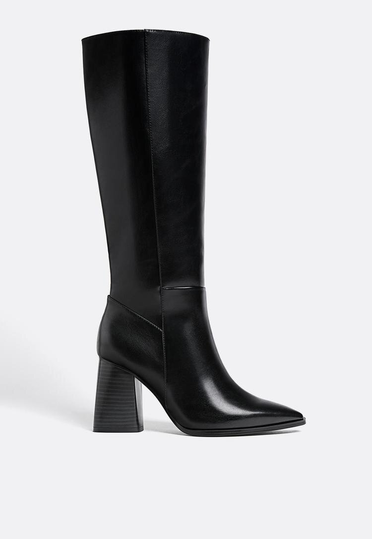 Stradivarius Cizme Înalte Cu Toc Negre Negru 40
