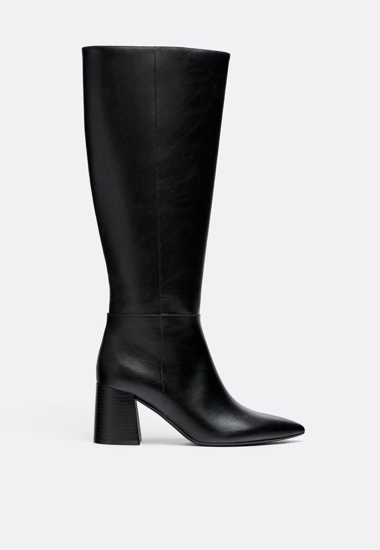Stradivarius Cizme Înalte Cu Toc Negru 39
