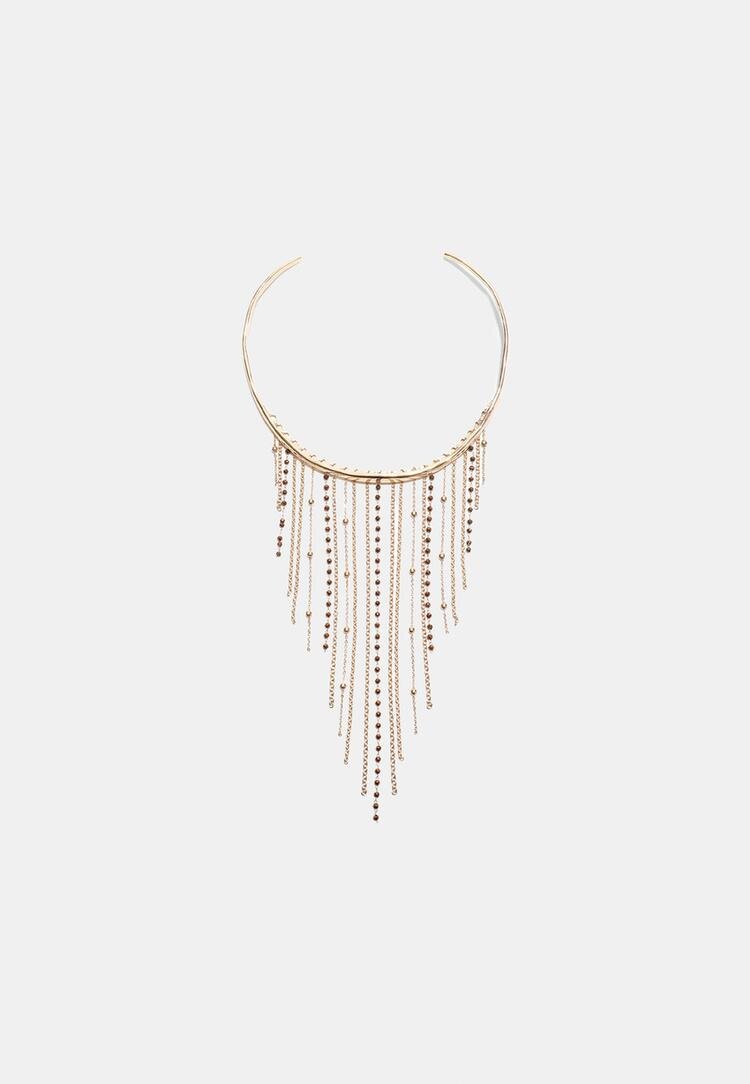 Stradivarius Colier Choker Cascadă Auriu Os