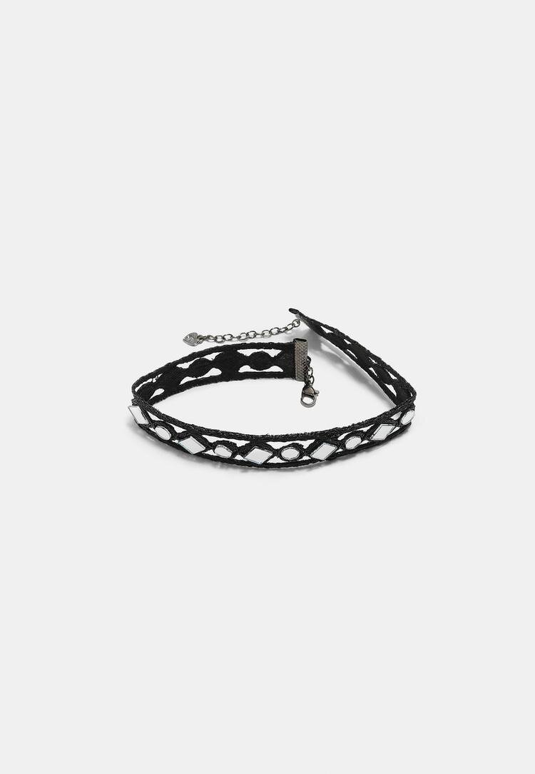 Stradivarius Colier Choker Cu Oglinzi Negru Os