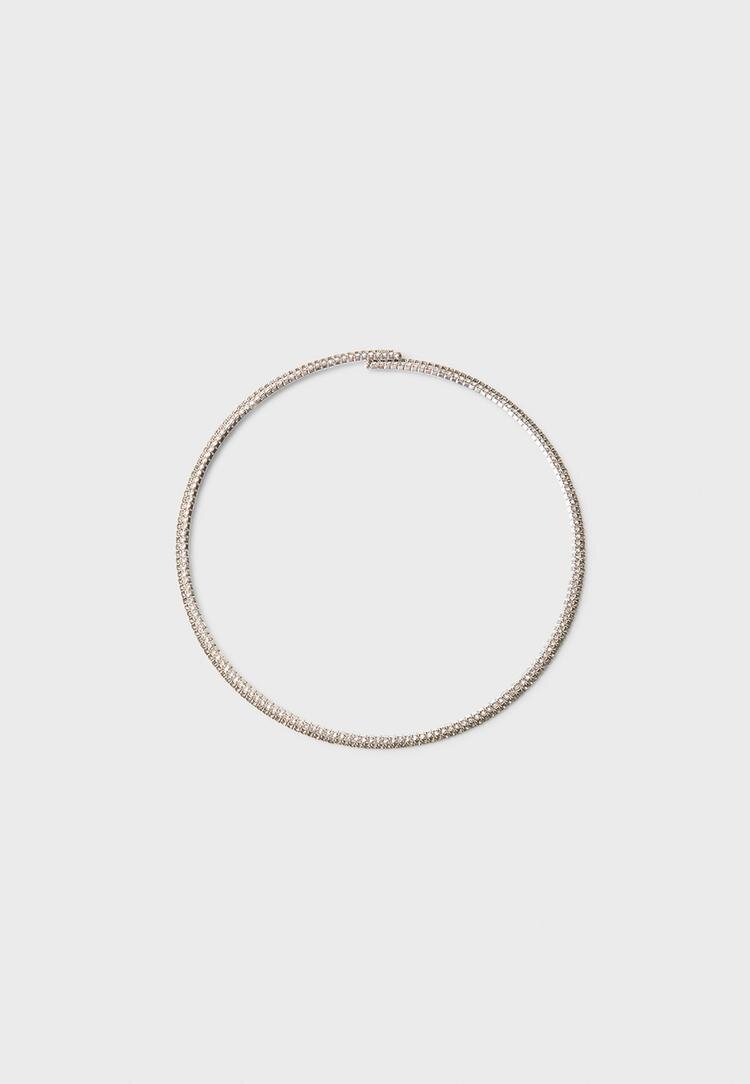 Stradivarius Colier Choker Cu Sclipici Gri Os