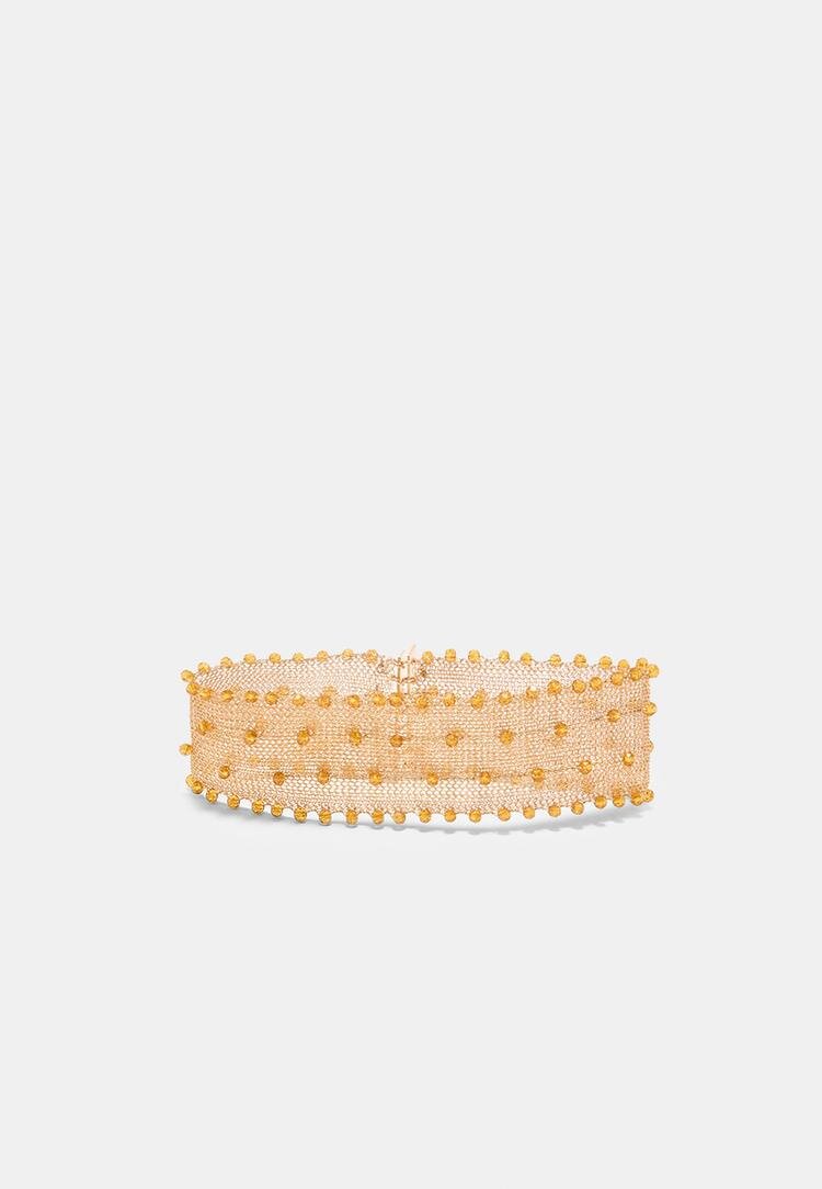 Stradivarius Colier Choker Rigid Din Plasă Metalică Auriu Os