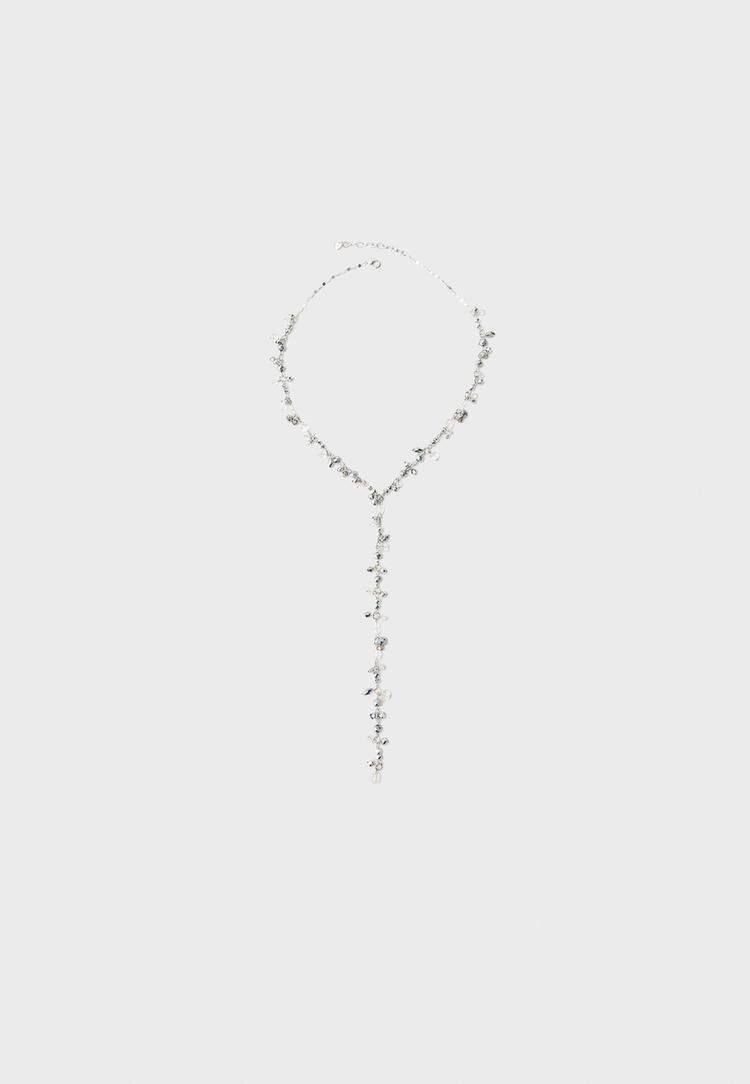 Stradivarius Colier Lariat Cu Mărgele Gri Os