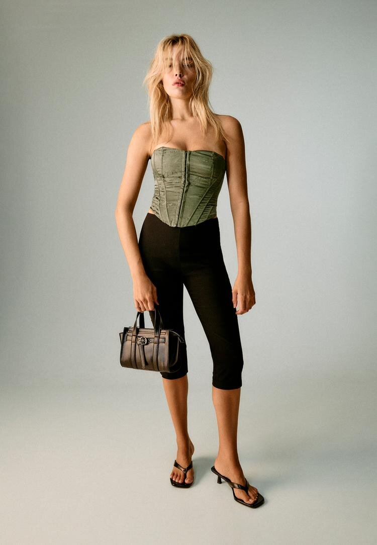Stradivarius Corset Cu Șiret Kaki Xl