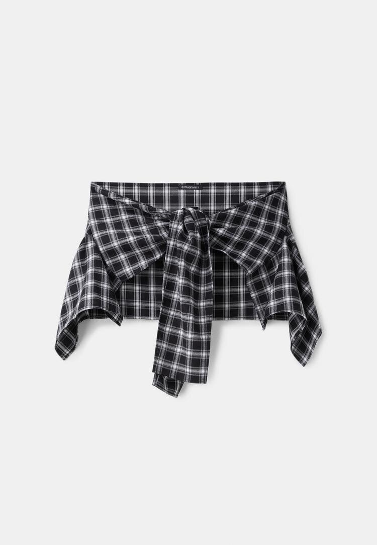 Stradivarius Curea Cu Aspect De Cămașă Negru Os