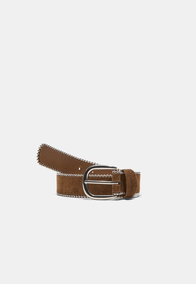 Stradivarius Curea Cu Biluțe Laterale Maro 80