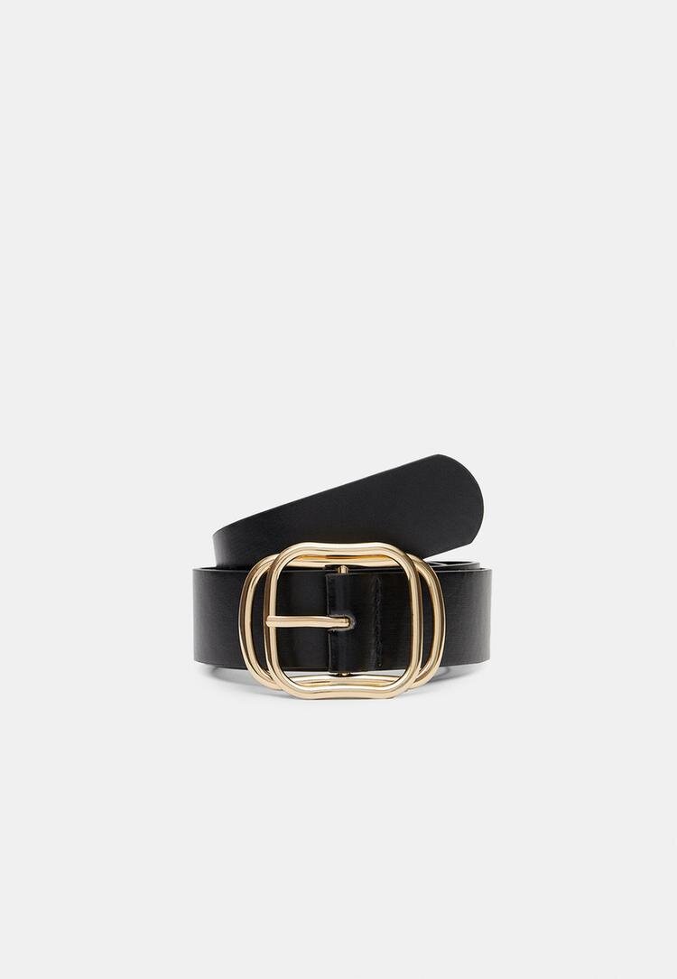 Stradivarius Curea Cu Cataramă Suprapusă Negru 80