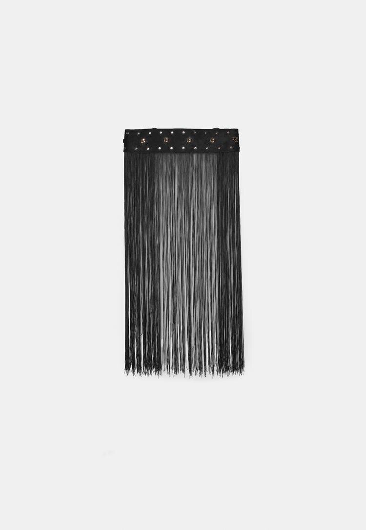 Stradivarius Curea Cu Franjuri Negru M