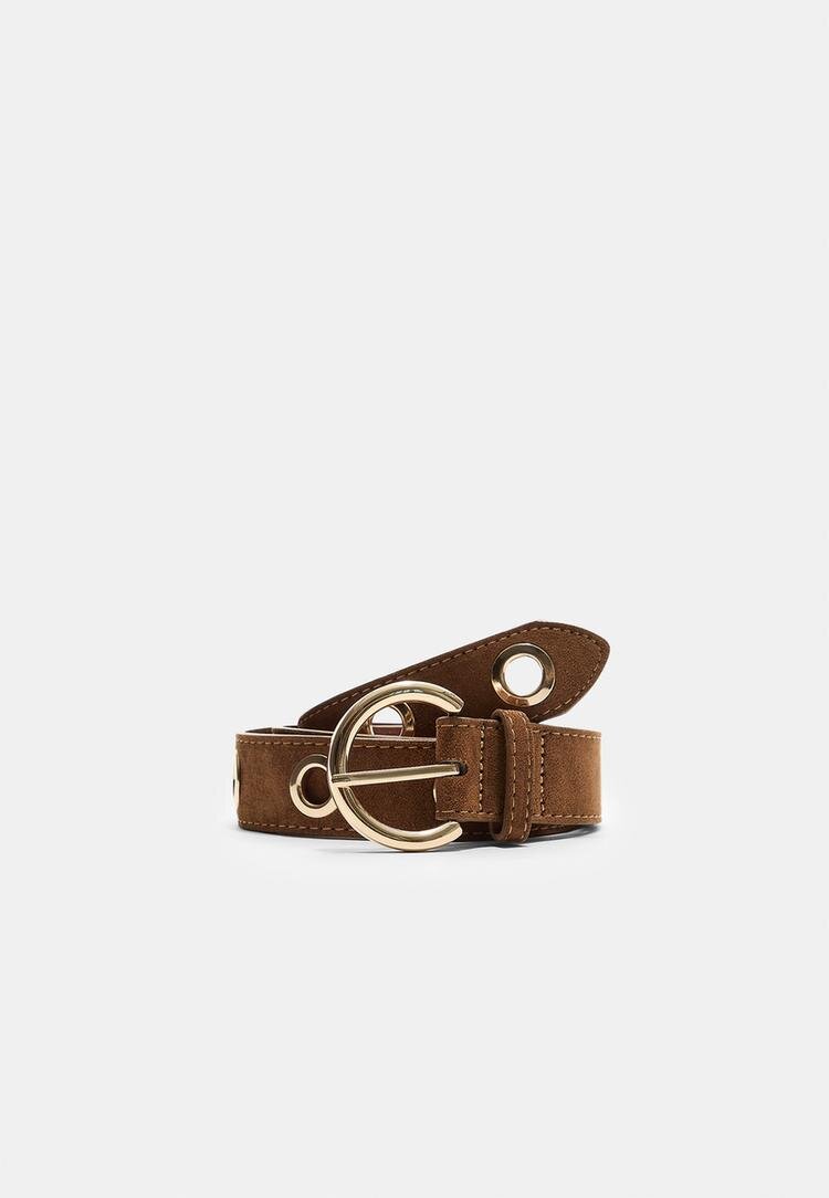 Stradivarius Curea Cu Ochiuri Metal Maro 80