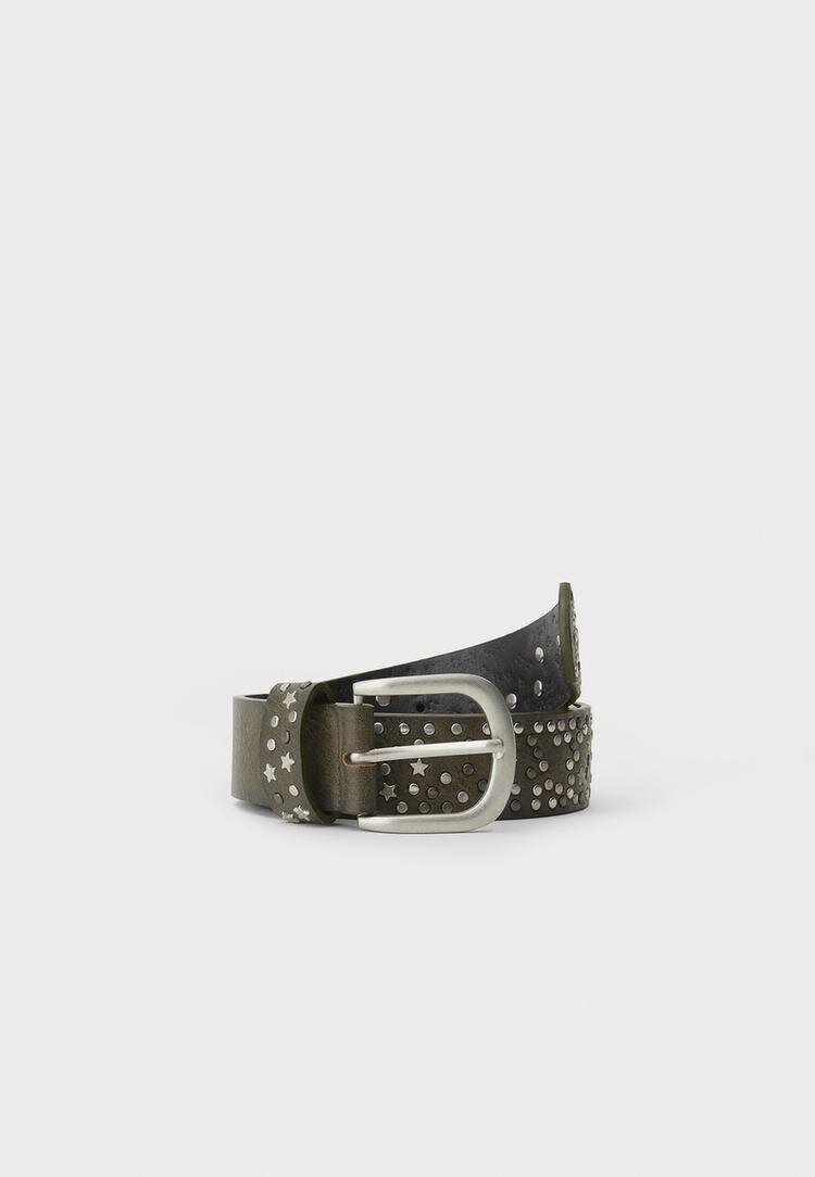 Stradivarius Curea Cu Ținte Și Steluțe Kaki 80