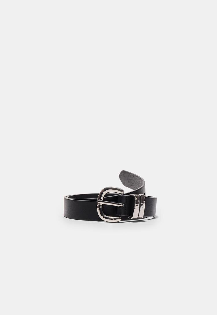 Stradivarius Curea De Bază Cu Cataramă Cu Efect Martelé Negru 80