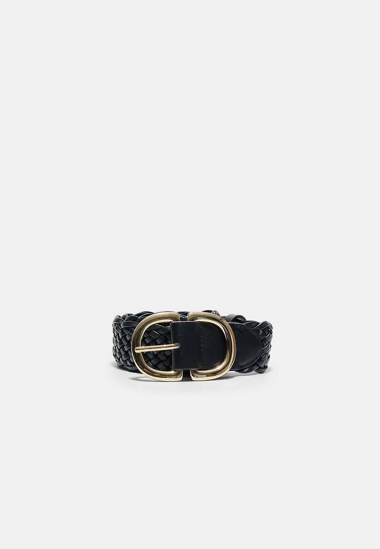 Stradivarius Curea Împletită Cu Cataramă Dublă Negru 80