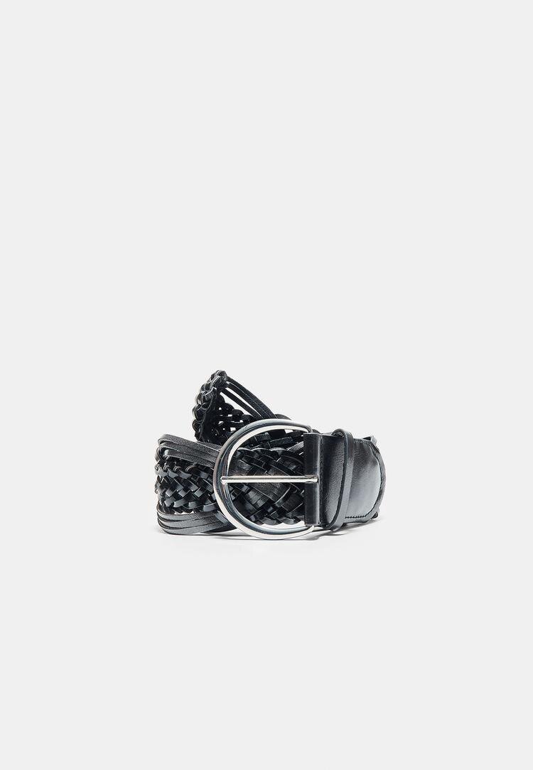 Stradivarius Curea Lată Împletită Negru 70