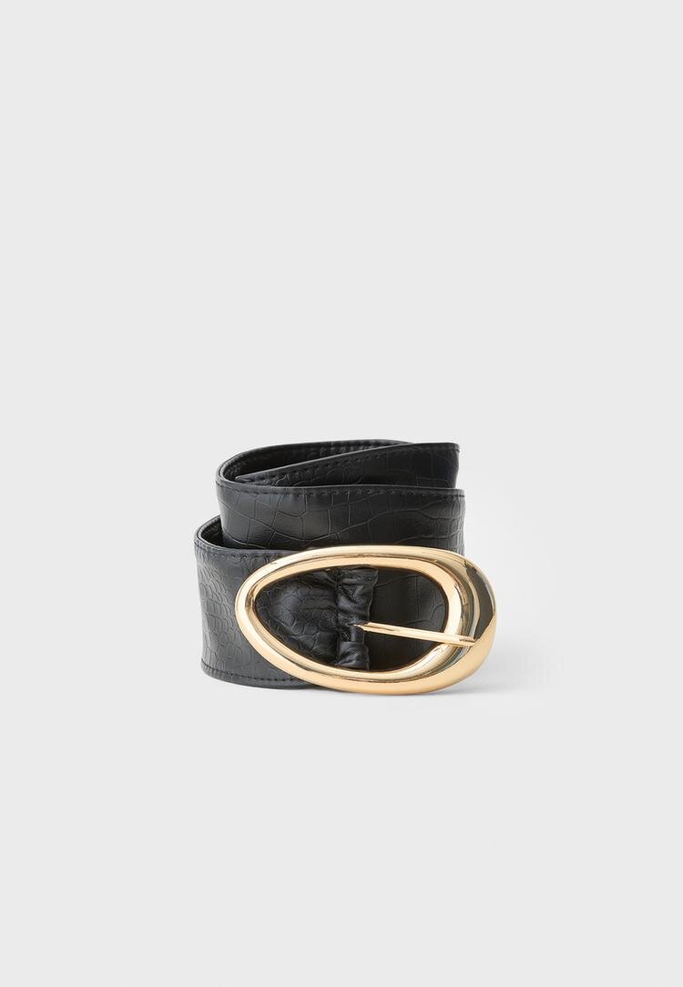 Stradivarius Curea Tip Corset Cu Cataramă Ovală Negru S