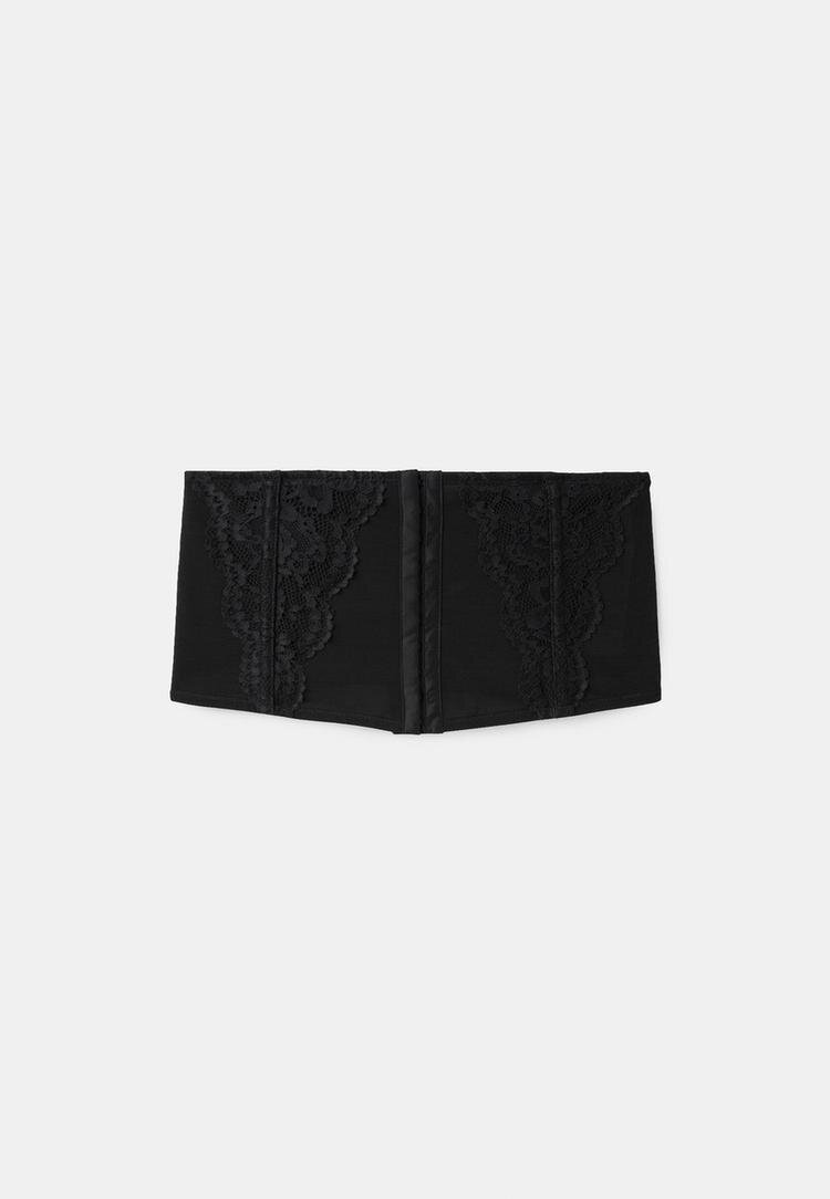Stradivarius Curea Tip Corset Cu Dantelă Negru M