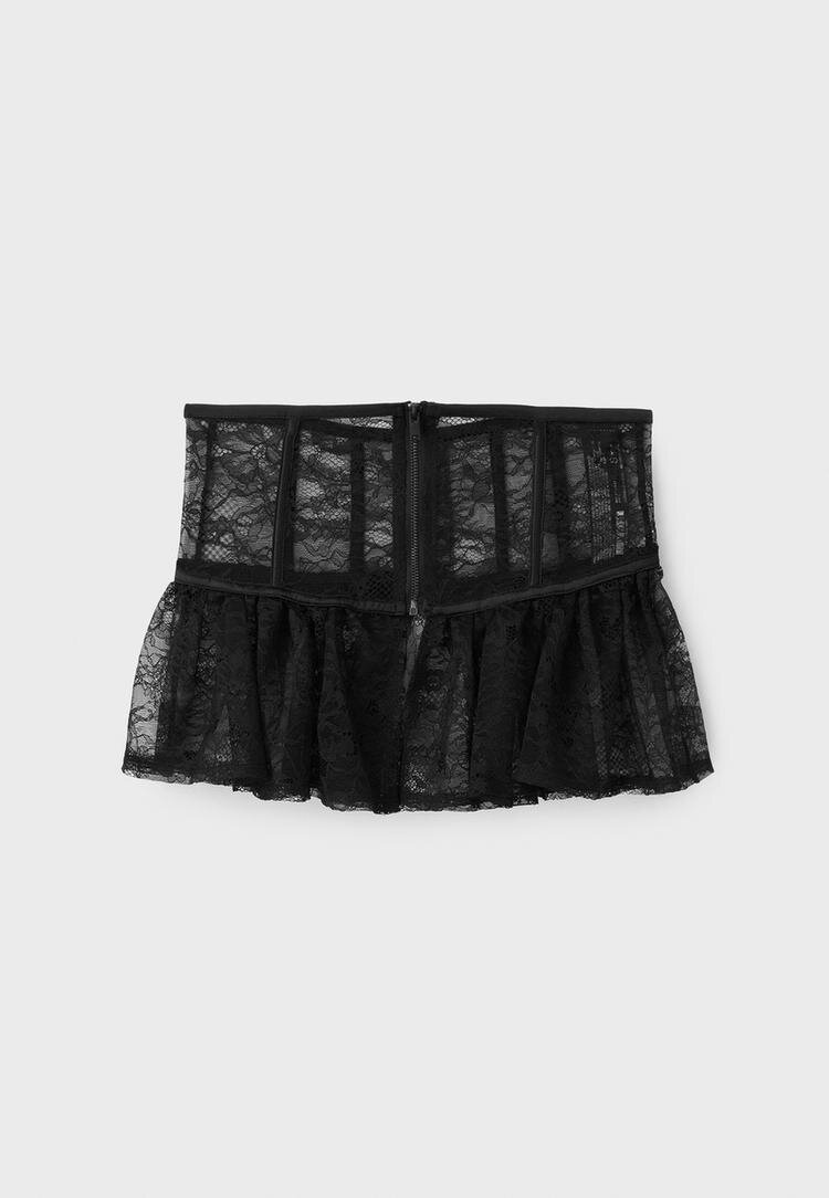 Stradivarius Curea Tip Corset Cu Dantelă Negru M
