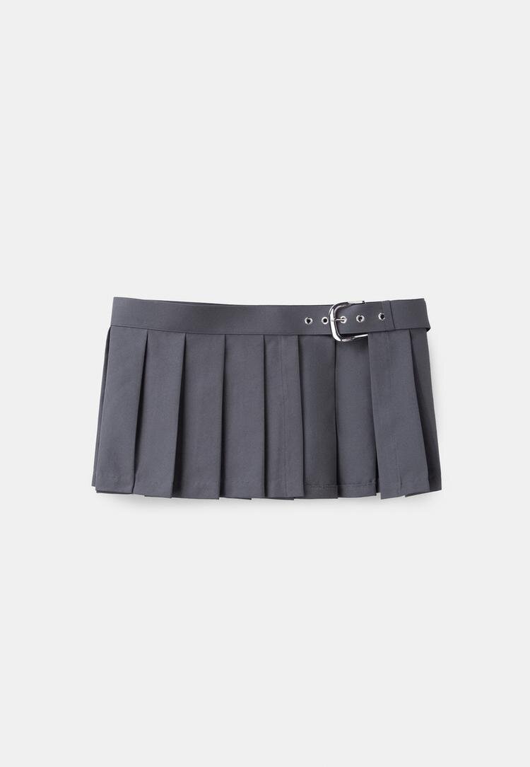 Stradivarius Curea Tip Fustă Plisată Gri M