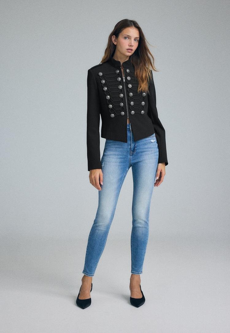 Stradivarius D09 Blugi Skinny Fit Cu Talie Foarte Înaltă Albastru Mediu 42