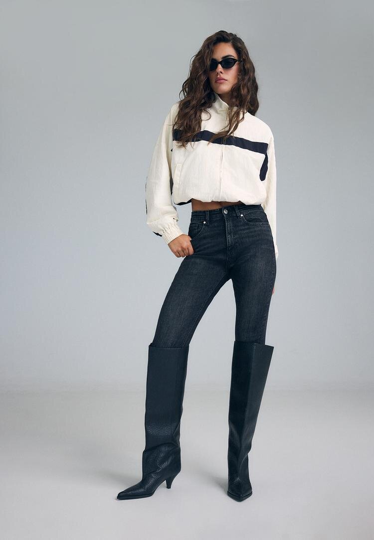 Stradivarius D09 Blugi Skinny Fit Cu Talie Foarte Înaltă Negru Spălat 40